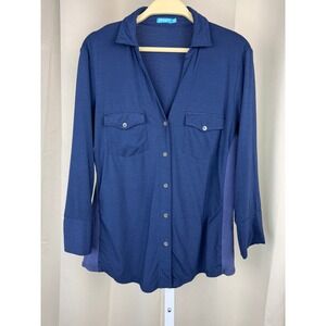 J.McLaughlin Blue Knit Button Front Shirt Top Size Small